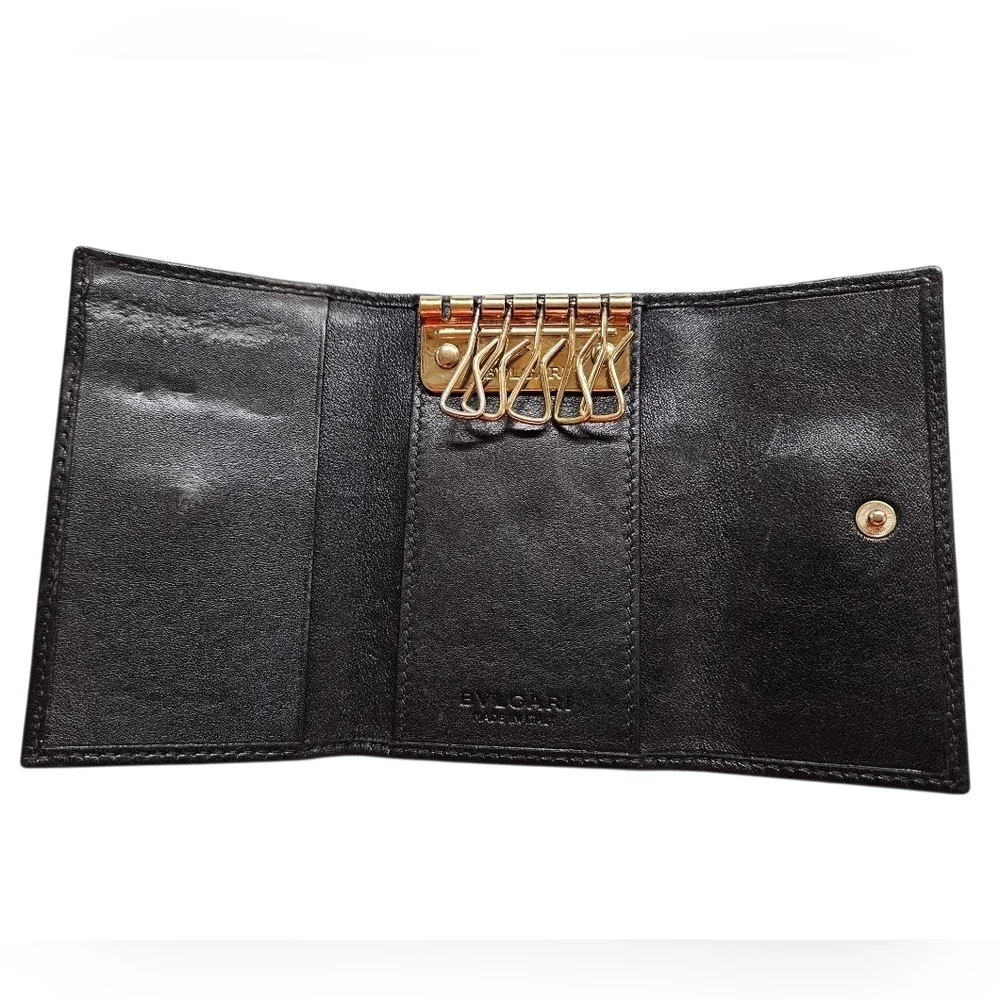 Bvlgari Small Keyholder Wallet In Black Calf Leather And Light Gold